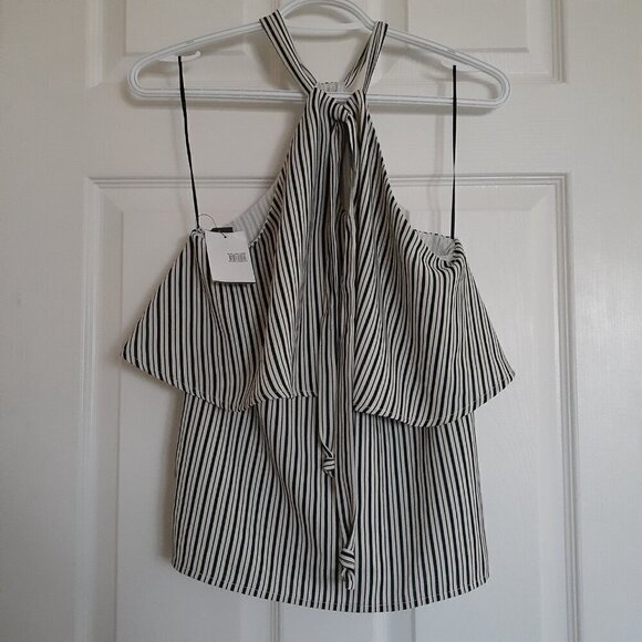 Thieves Like Us Nordstrom Women's XS Black Cream Pinstripe Halter Top - Picture 3 of 12